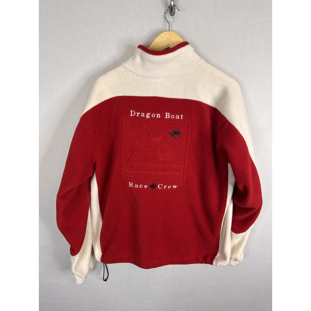 Vintage Dragon Boat Race Crew Fleece Jacket Red White Colorblock Full Zip Mens L
